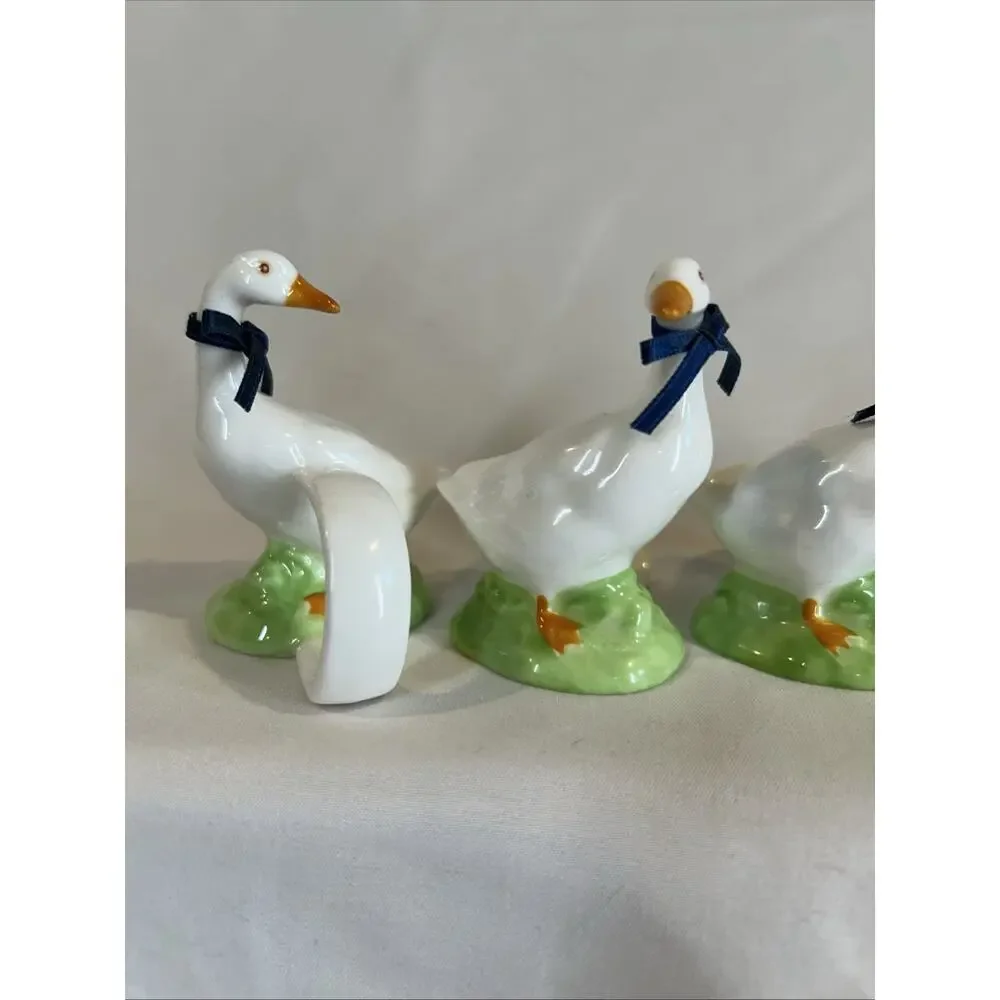 Vintage Ceramic Geese Blue Ribbon Napkin Holder Country Kitchen Decor